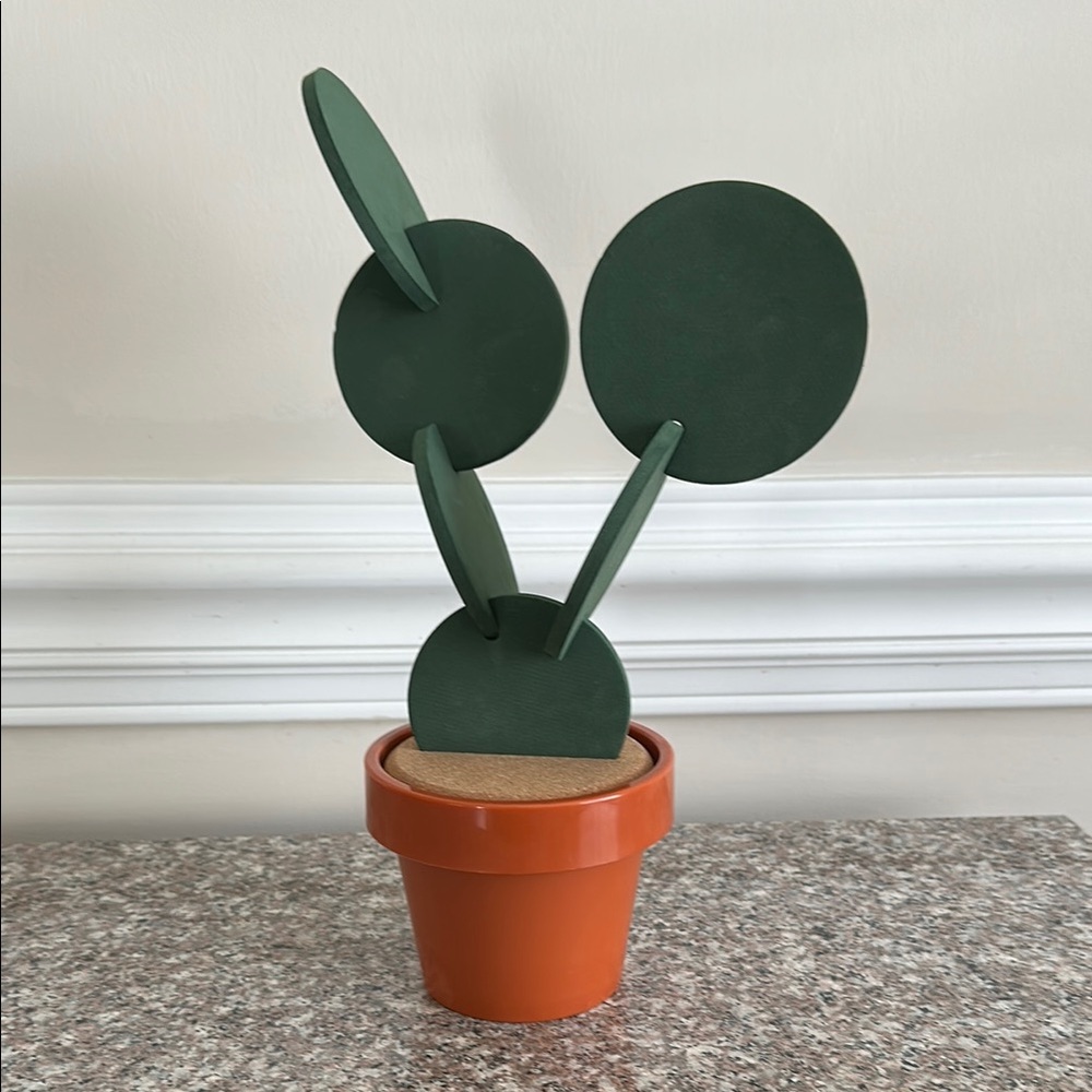 Coaster Set in Green Geometric Cactus Decor in Orange Pot Design